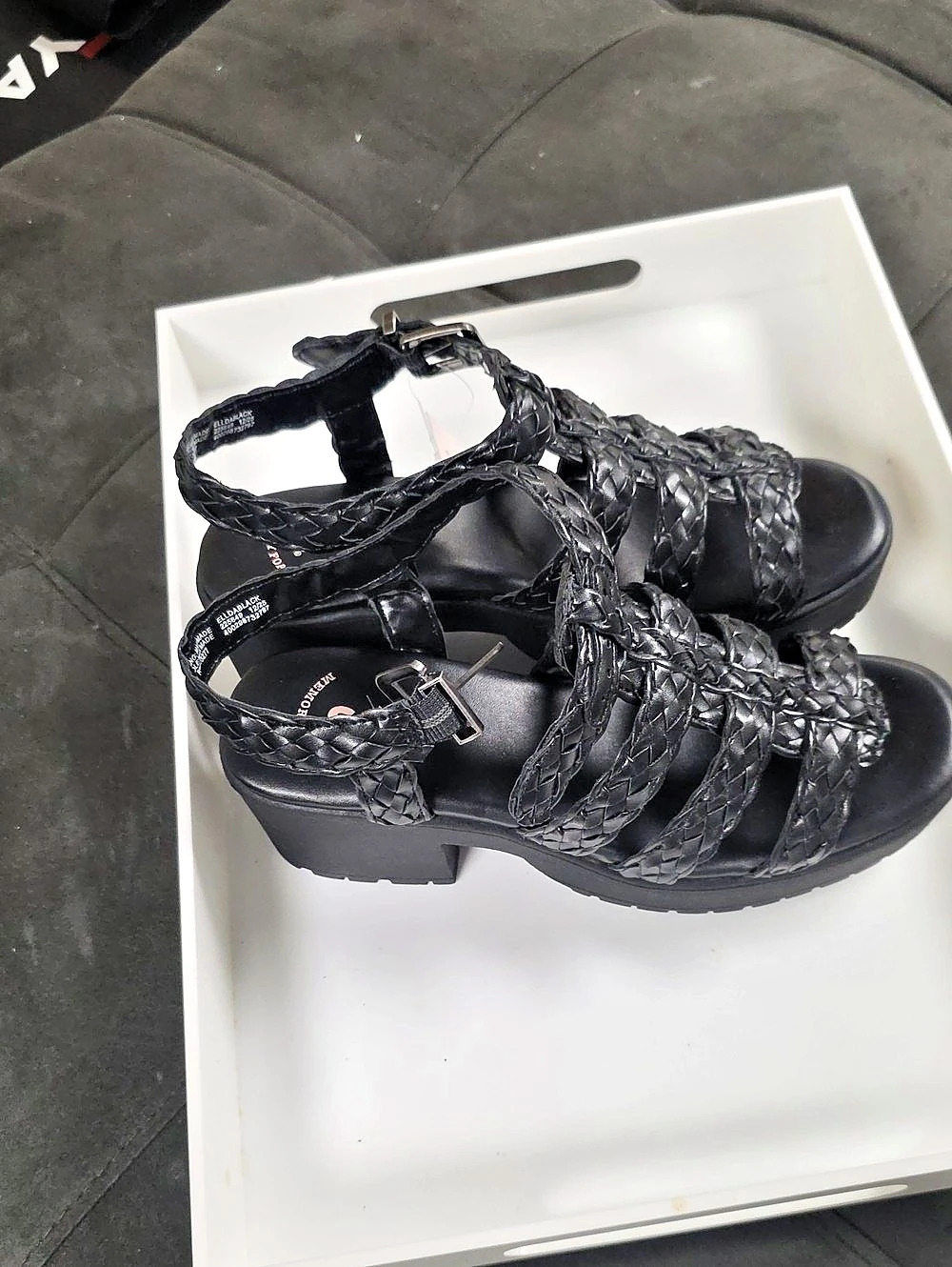 Memory Foam Braided Platform Sandals in Black NWT